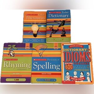 Scholastic Book Set of 5 Spelling Dictionary Idioms Rhymes Thesaurus Student